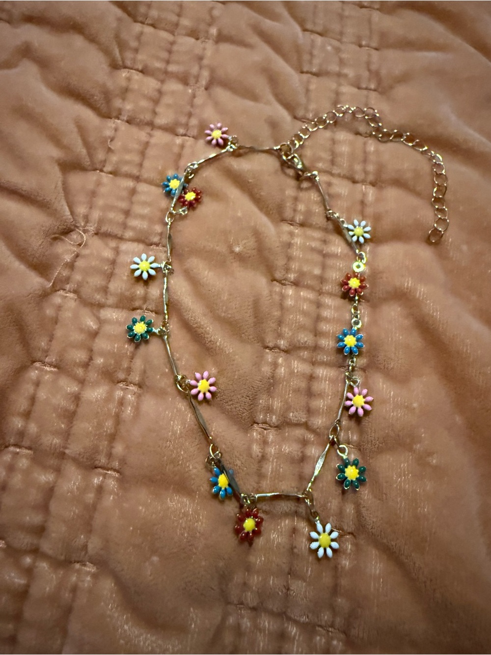 Gold-Tone with Enamel Flower Charm Anklet- Pink, Blue, White, Red, Green